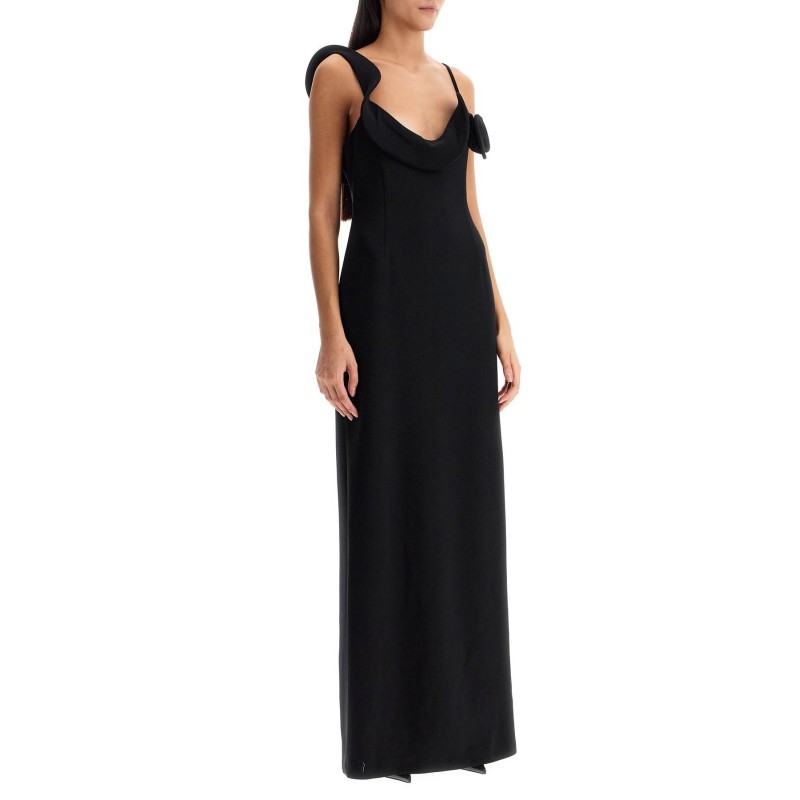 long dress with sculptural neckline