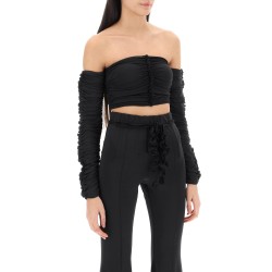 ruched off-shoulder cropped top