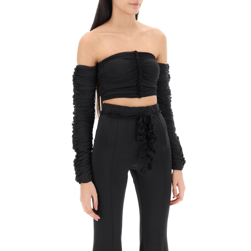 ruched off-shoulder cropped top