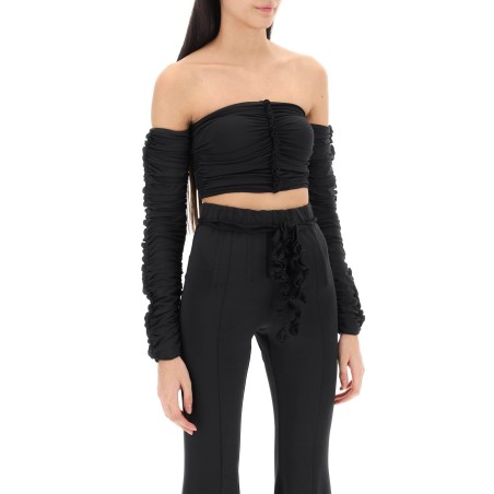 ruched off-shoulder cropped top