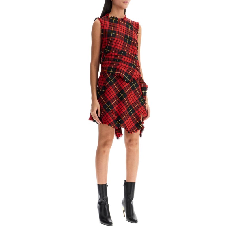 distressed wool tartan mini dress