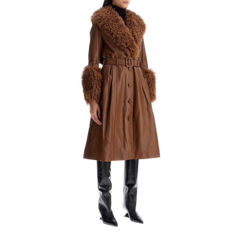 long foxy leather and shearling coat