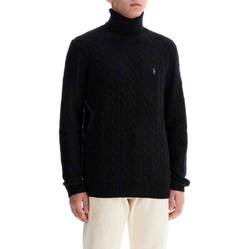 cable-knit wool and cashmere turt