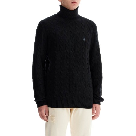 cable-knit wool and cashmere turt