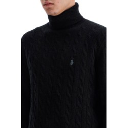 cable-knit wool and cashmere turt