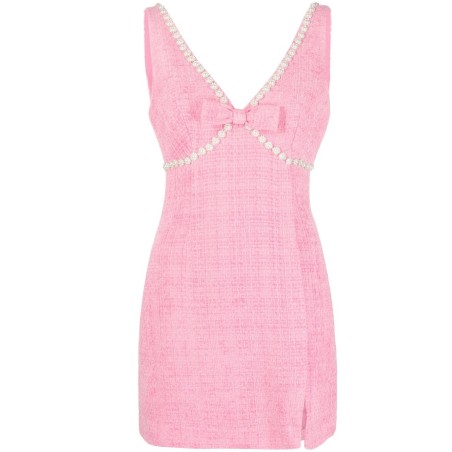 Pink boucle v-neck mini dress