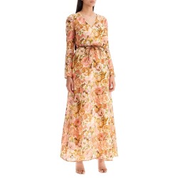 maxi linen golden plunge dress with