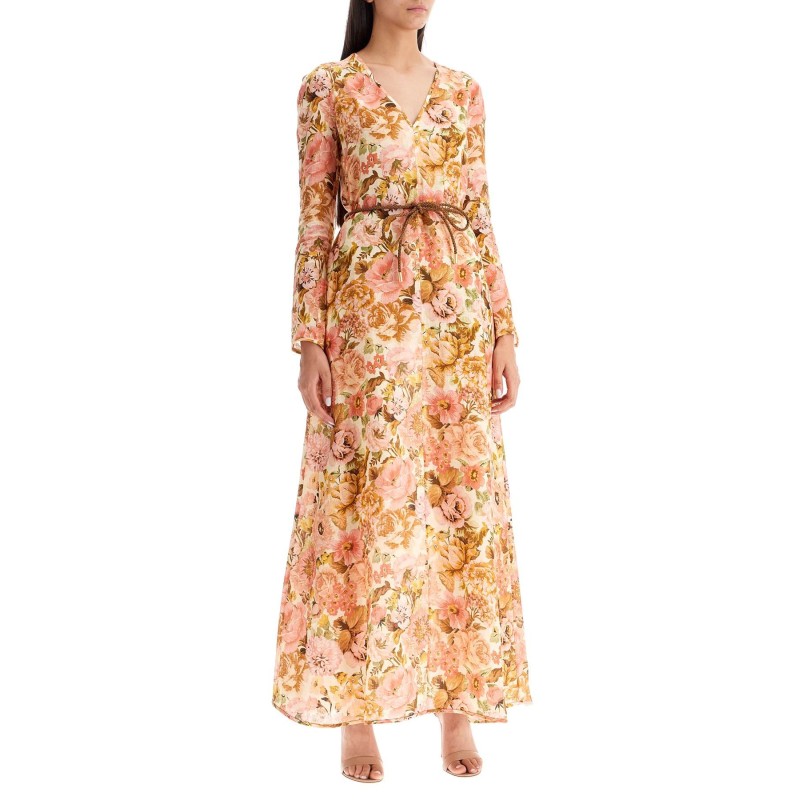 maxi linen golden plunge dress with