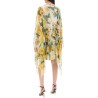 "short silk chiffon dress with yellow rose print"