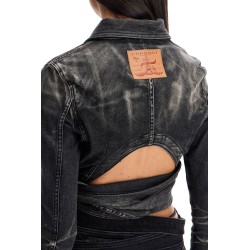 denim jacket with criss-cross belt