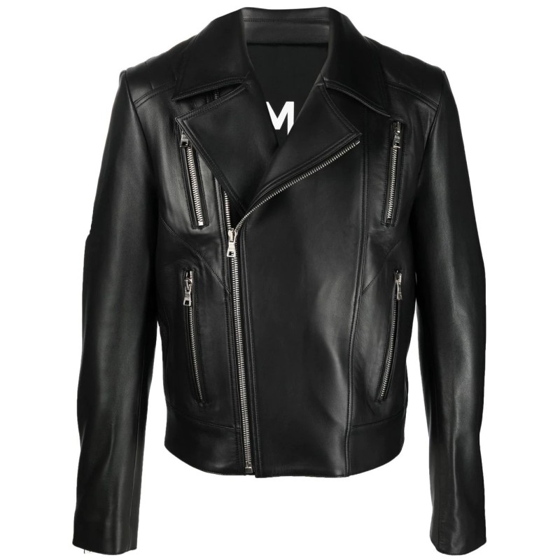 Zipped leather biker jacket