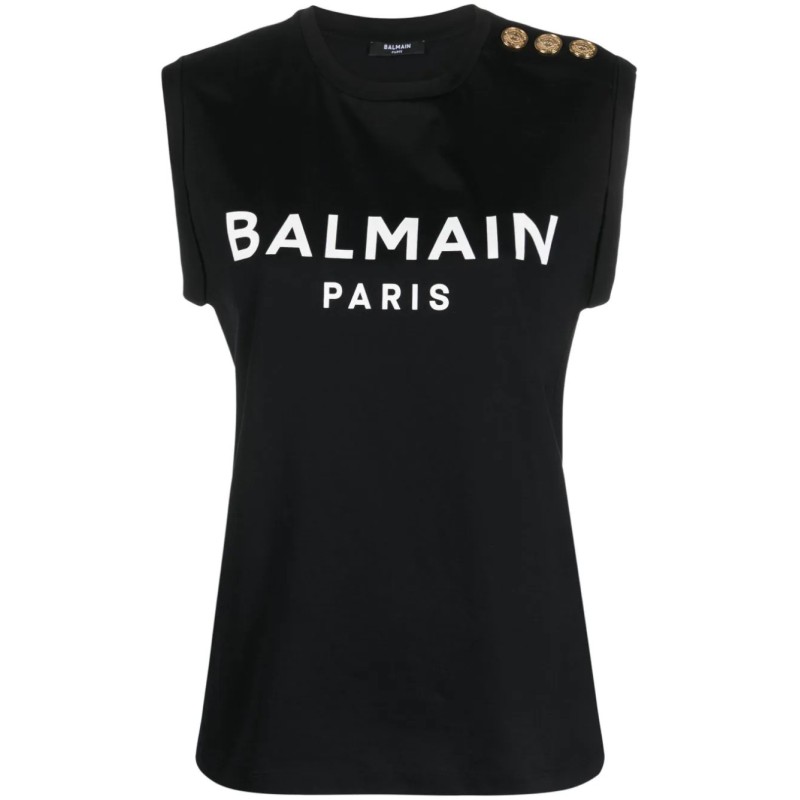 3 btn balmain print tank top