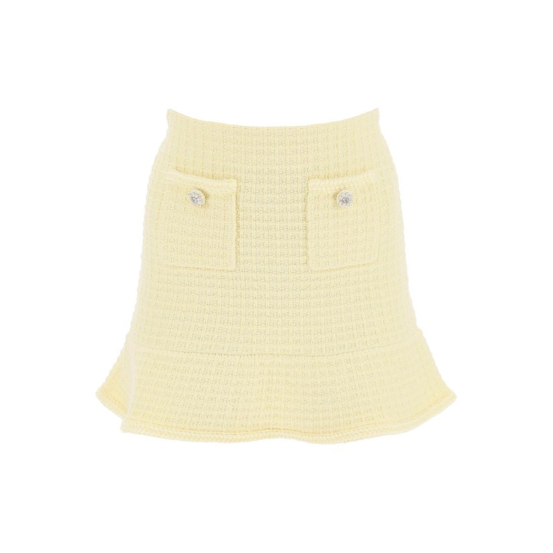 "knitted mini skirt with jewel buttons