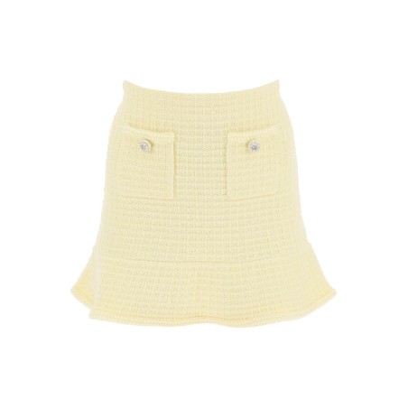 "knitted mini skirt with jewel buttons