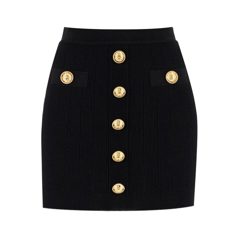 knitted mini skirt with embossed buttons