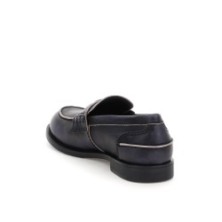 used-effect leather loafers