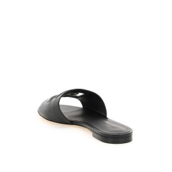 leather slides with cut-out logo