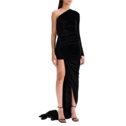 asymmetric velvet fluid dress