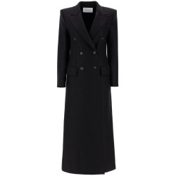 double-breasted pressed wool coat