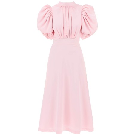 midi satin dress with balloon sleeves