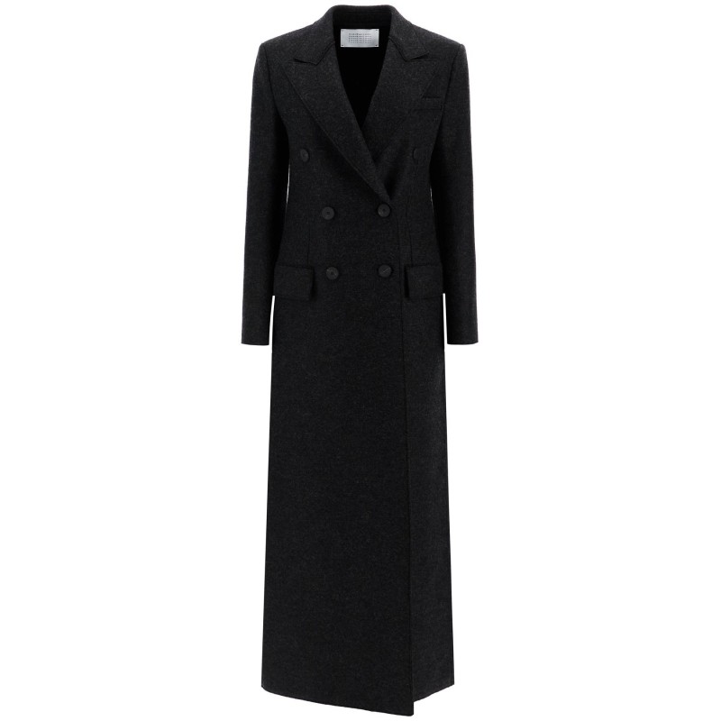 double-breasted pressed wool coat