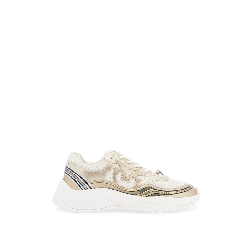 mesh and metallic faux leather sneakers in