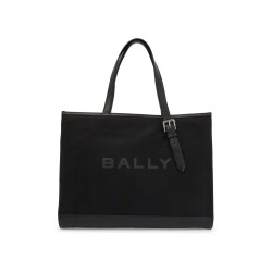 east/west nylon and leather tote bag