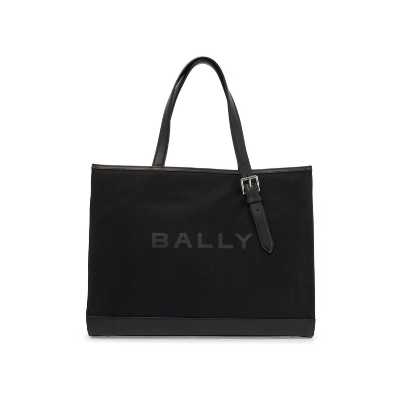 east/west nylon and leather tote bag