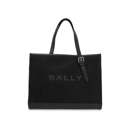 east/west nylon and leather tote bag