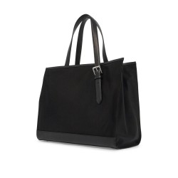 east/west nylon and leather tote bag