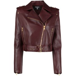 Belted leather biker jacket