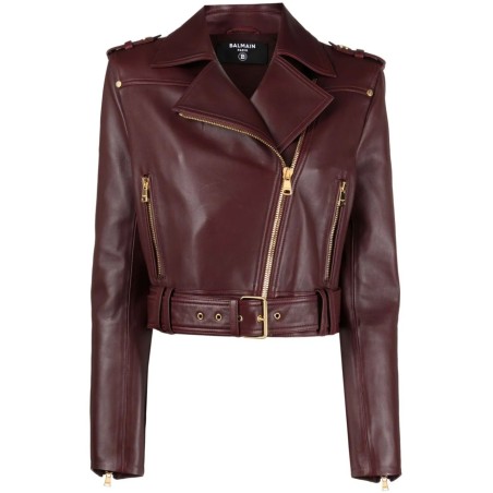 Belted leather biker jacket