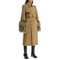 long trench coat with shearling cuffs