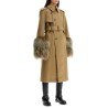 long trench coat with shearling cuffs