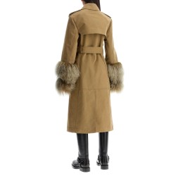 long trench coat with shearling cuffs