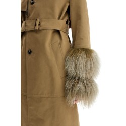 long trench coat with shearling cuffs