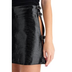 vinyl mini skirt with buckles