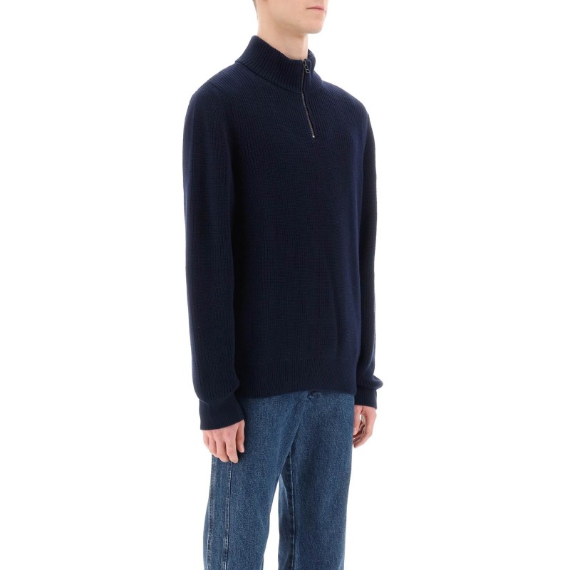 sweater with partial zipper placket