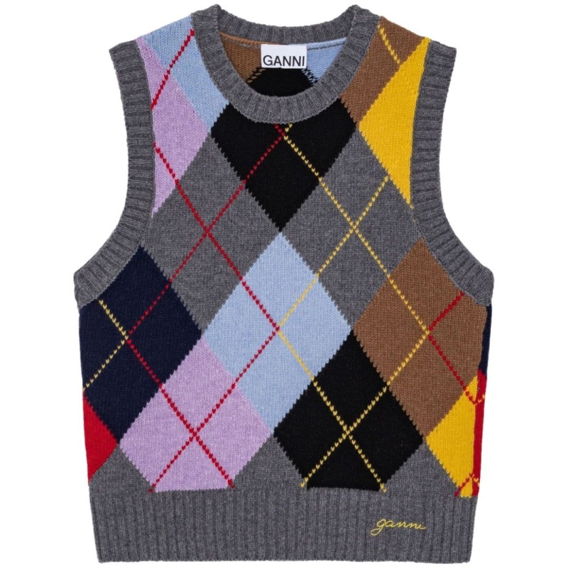 Harlequin wool mix knit vest