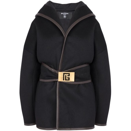 Hooded wool belted coat