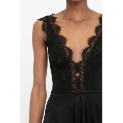 Victoria Beckham Lace Detail Ruffle Mini Dress In Black