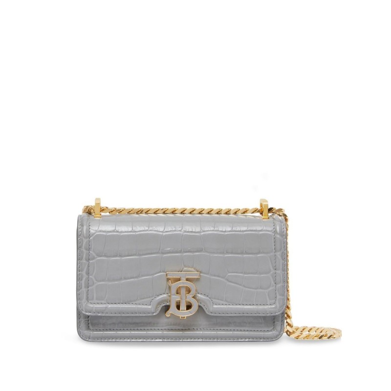 Burberry Elongated Tb Croc Embossed Leather Crossbody Bag