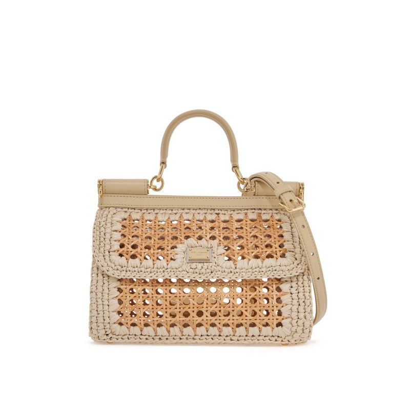 'extended sicily handbag in straw and raff