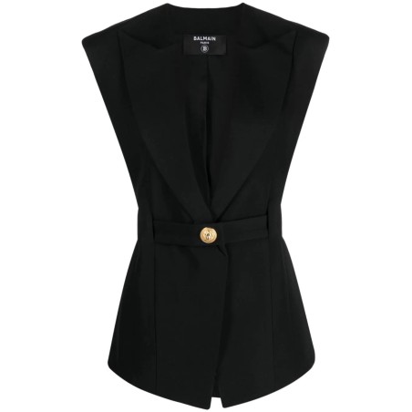 Sleeveless belted grain jacket