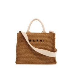 raffia-effect canvas small tote bag