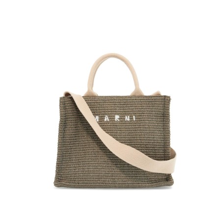 raffia-effect canvas small tote bag