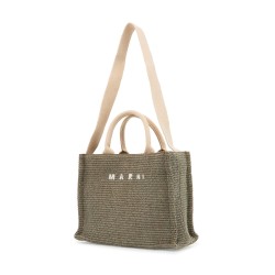 raffia-effect canvas small tote bag