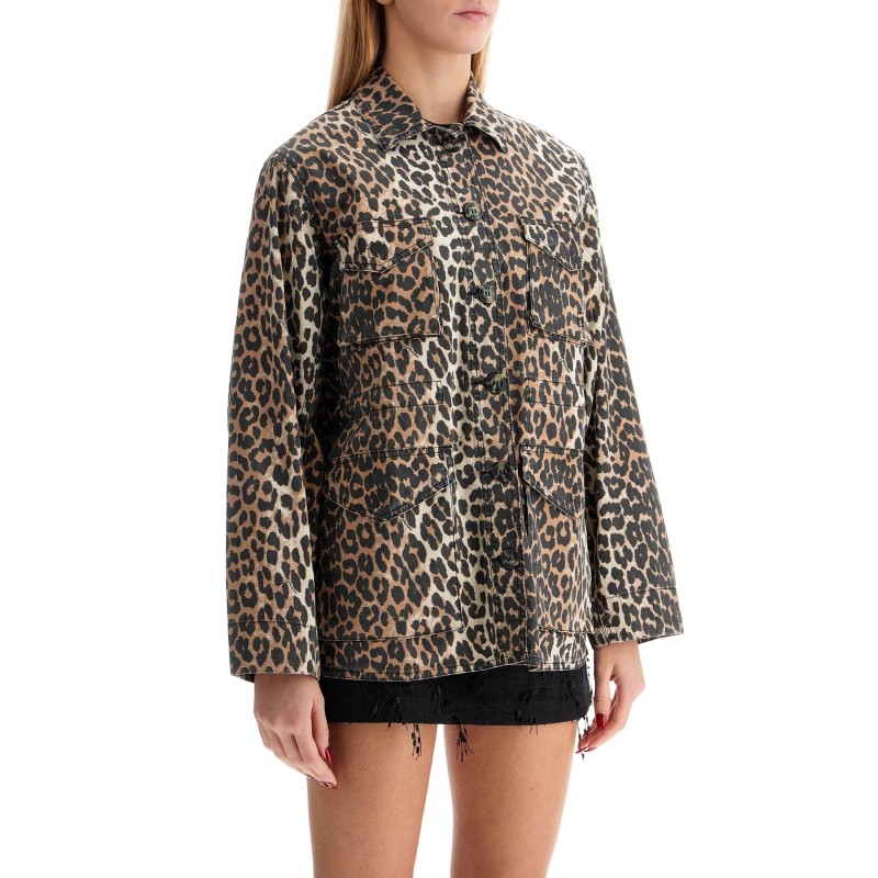 leopard print canvas overshirt