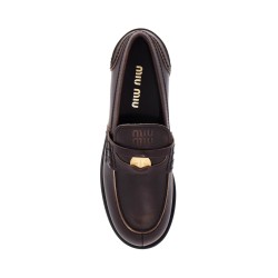 used-effect leather loafers