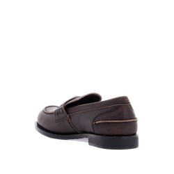 used-effect leather loafers